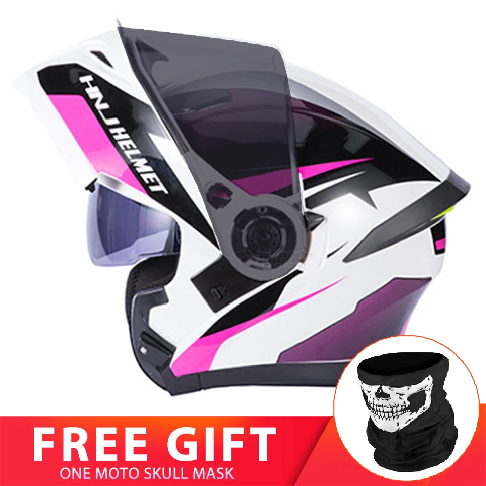 Pink Motorcycle Helmet Moto Modular Flip Up Dual Lens Helmet Motorbike