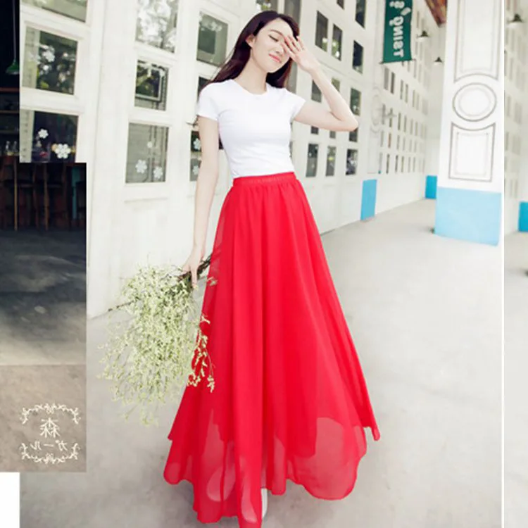 

Spring And Summer Autumn New Style Big Hemline Fairy Skirt Versatile Skirt Women's Fashion CHIC Wind Bohemian Chiffon Skirt