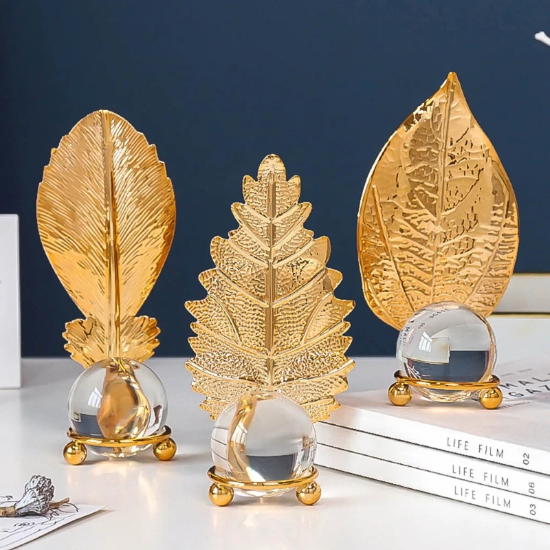 Luxury Iron Crystal Ball Golden Leaf Ornaments 1