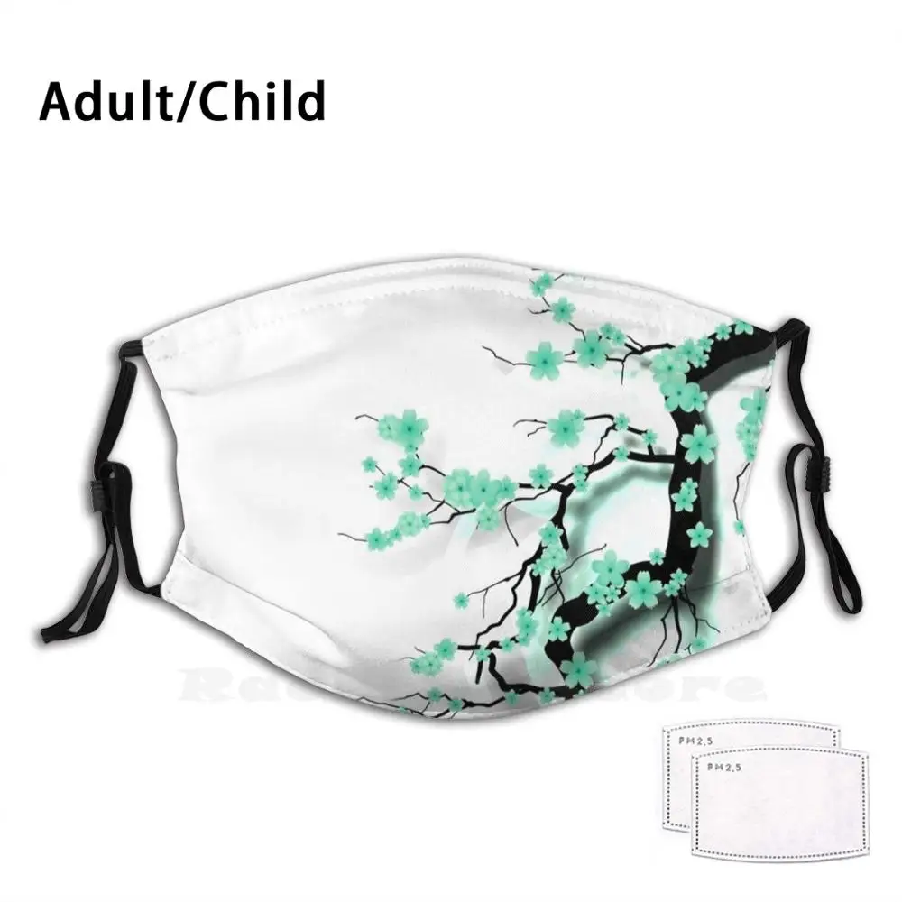 

Cherry Blossoms - Green Gcb02 Funny Print Reusable Filter Face Mask Blue Cherry Blossom Flower Floral Minimalist Japan Korea