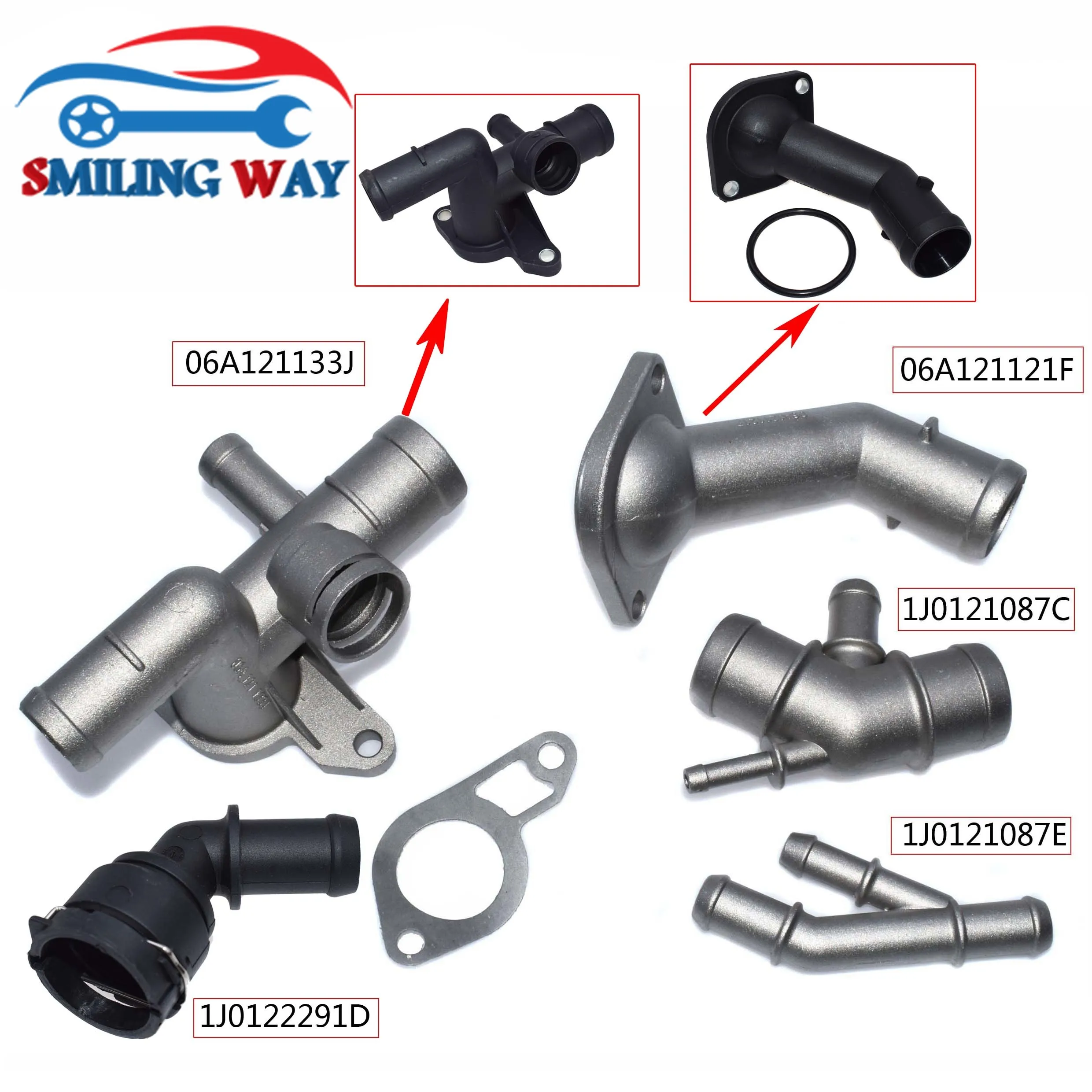 Aluminum Coolant Thermostat Radiator Water Flange Pipe Connector Engine Coolant Thermostat Audi VW A3 TT Skoda Seat Bora Golf Jetta 1.8T 1J0121087C