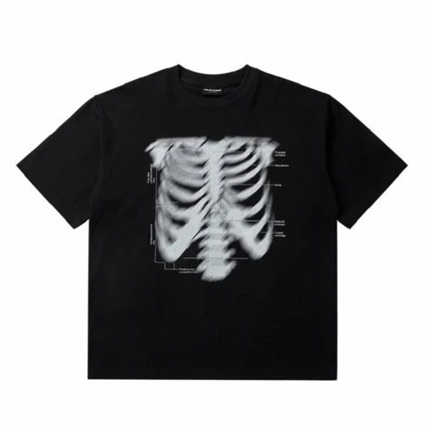 Bone Oversize  Heart Y2K Lung Print Cotton Skull T-shirt Ladie Punk Top Summer Short Sleeve Streetwear T-shirt