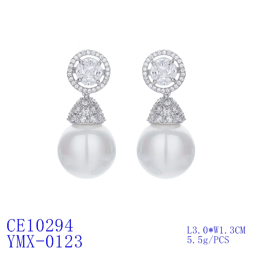Pearl Cubic Zircon Drop Earrings for Wedding, Crystals Dangle Earring for Bride, Women Girl Gift CE10294