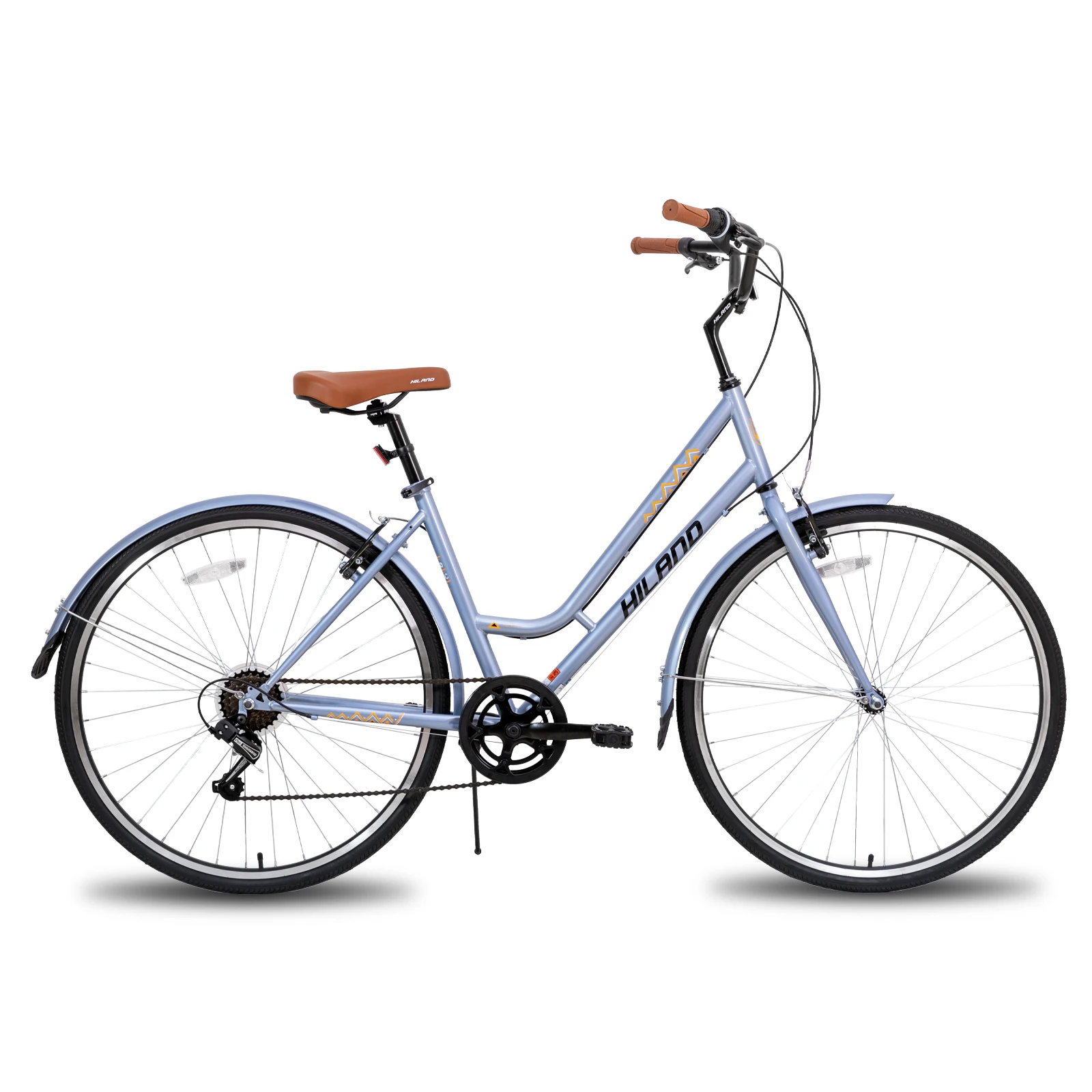 Hiland 700C Bici Ibrida City Bikes Urban Con 7 Velocità Confortevole Retro Street City Bike 46Cm Blu/Grigio Per Le Donne