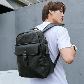 

Korean Edition Simple USB Charged Shoulder Bag Boys College Style College Student's Backpack Computer Backpack Travel