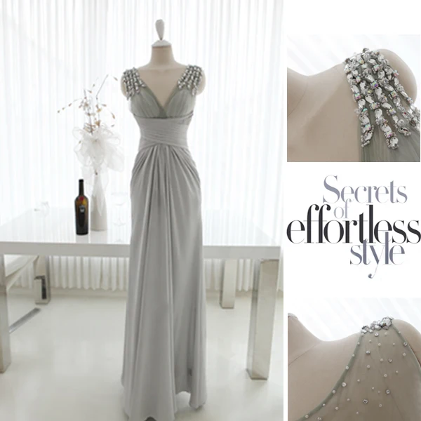 Robe de soiree, серое шифоновое платье с v-образным вырезом,, вечерние платья для выпускного вечера с кристаллами, vestido de festa longo robe de soiree, Платья для подружек невесты