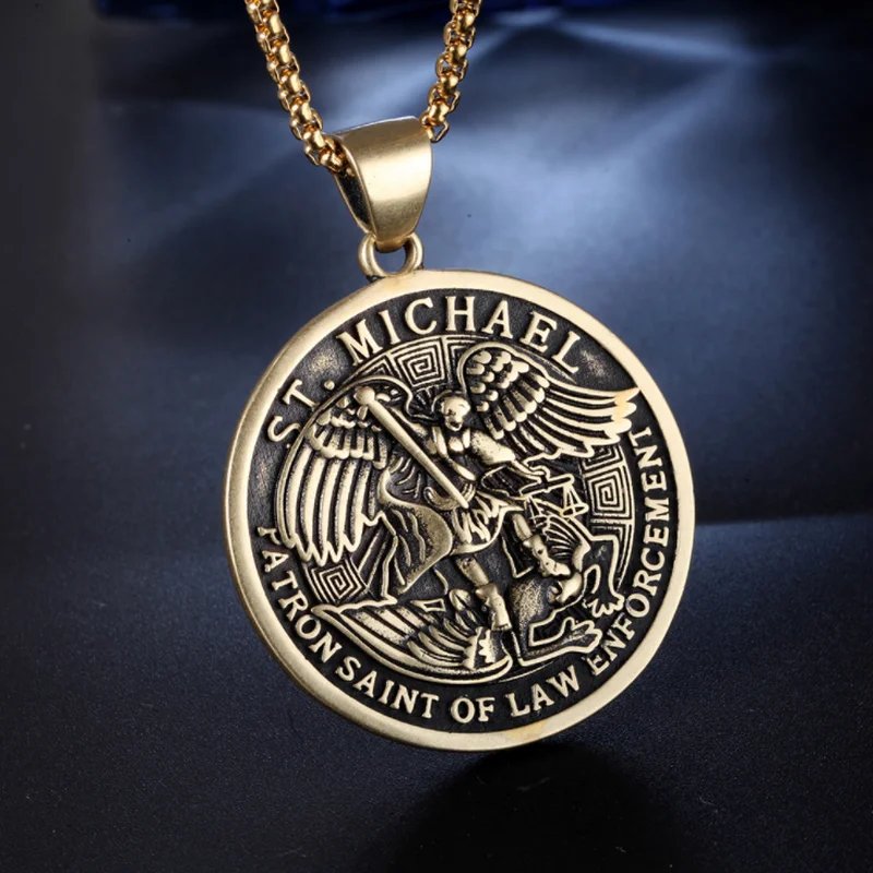 Винтажная мифология Archangel Saint Michael круглый медаль кулон ожерелье мужской