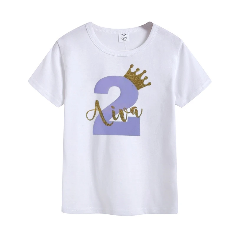 

Girl Personality Birthday Crown T-shirt Age Name Clothes Birthday Girl Shirt Children Fashion Birthday Gift Customization