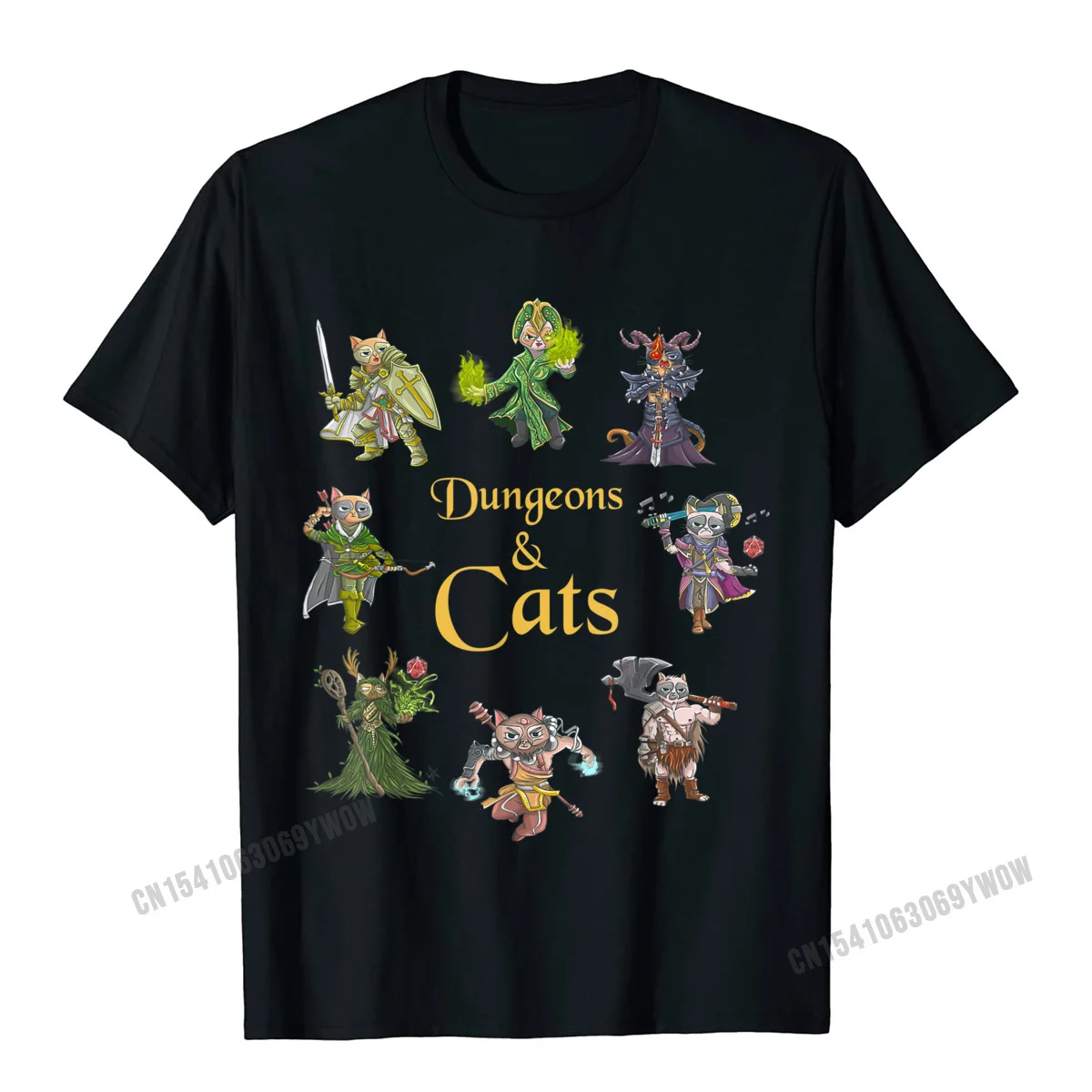High Quality Men's T Shirt Crewneck Short Sleeve Cotton Fabric Print Tops & Tees Summer Tops T Shirt Wholesale Dungeons And Cats Funny Cute Tabletop Gaming Geek Roleplay T-Shirt__922 black