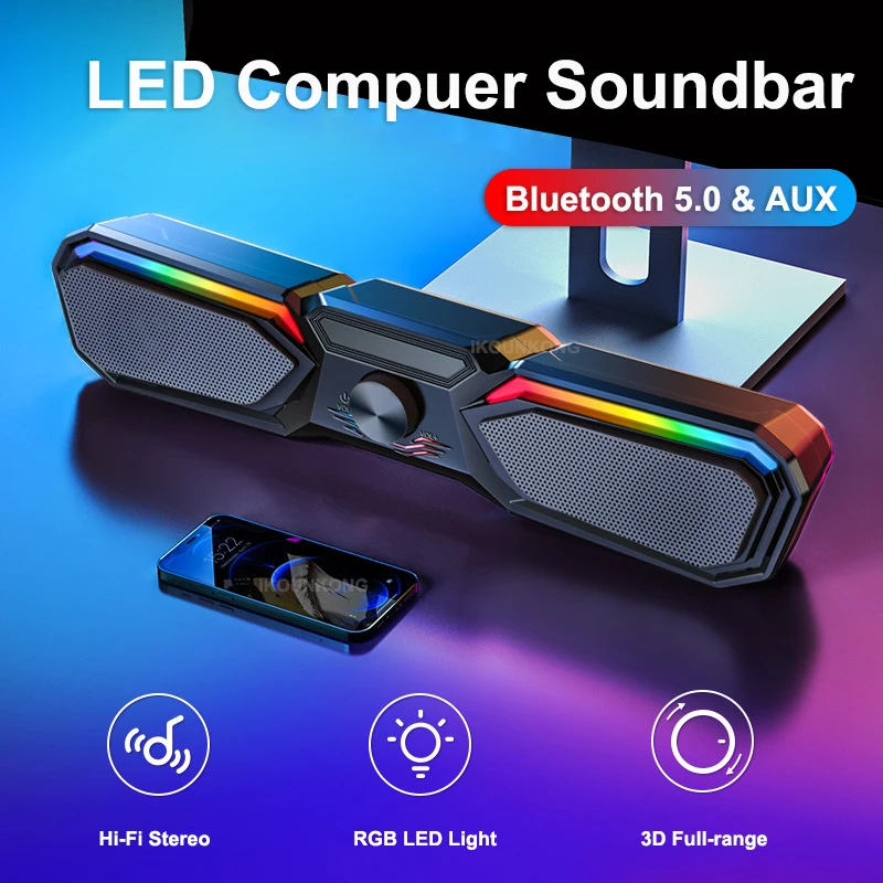 Wireless Bluetooth LED Sound Bar Computer Speaker Soundbar Audio for Home PC TV 