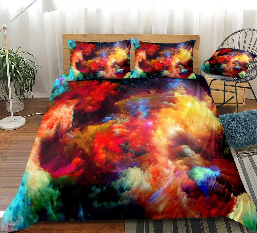 3D Galaxy Bedding Colorful Clouds Duvet Cover Set Dreamscape Quilt Art Abstract Home Textiles Rainbow Bed King Kids Teens 3-pieces Dropship | Дом