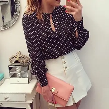 

Women Casual Top Dot Bubble Wave Point of the Long Sleeve Loose Shirt Blouse