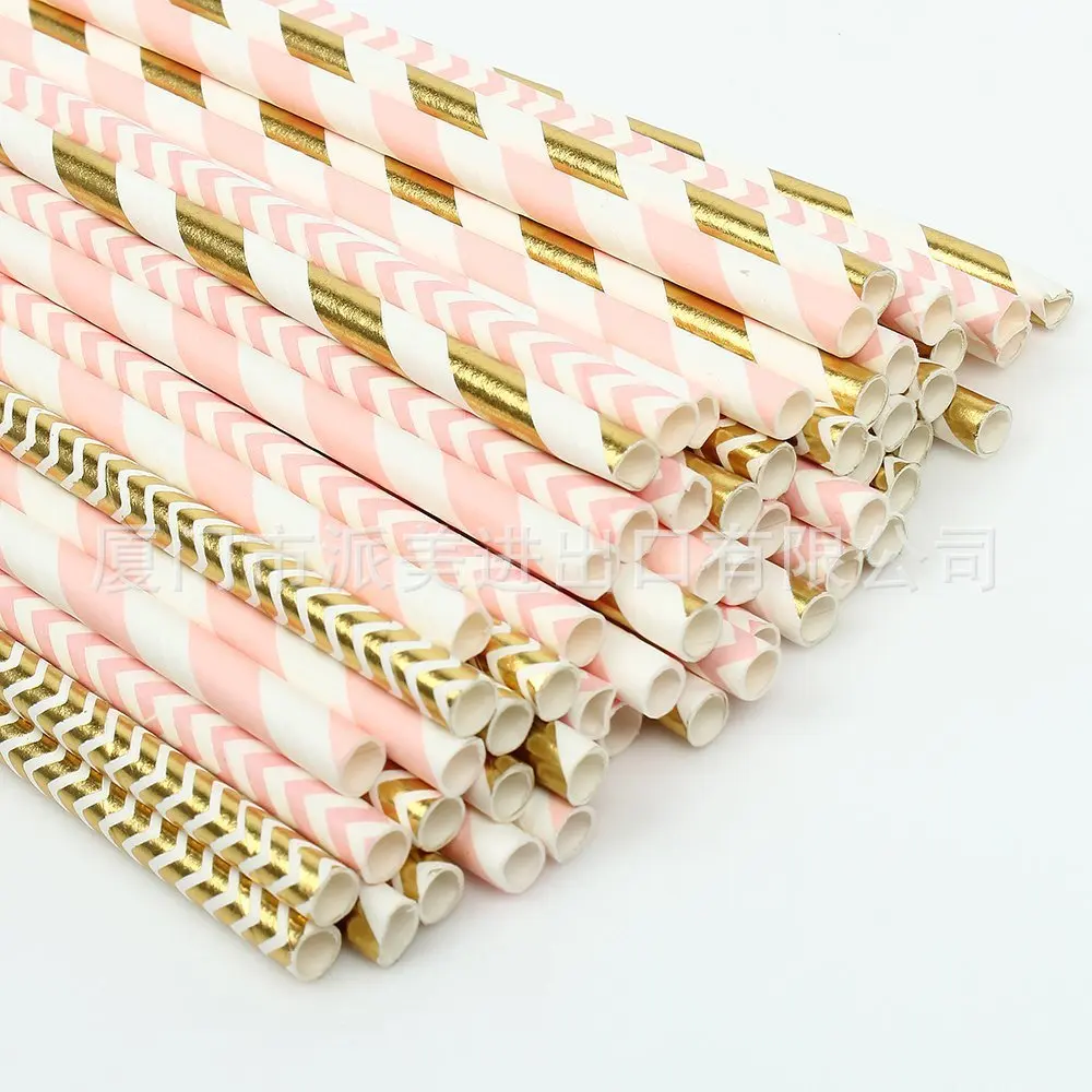

100pcs Pink Gold Straw Set Party Straw Disposable Environmentally Friendly Paper Straw Biodegradable Kraftpaper