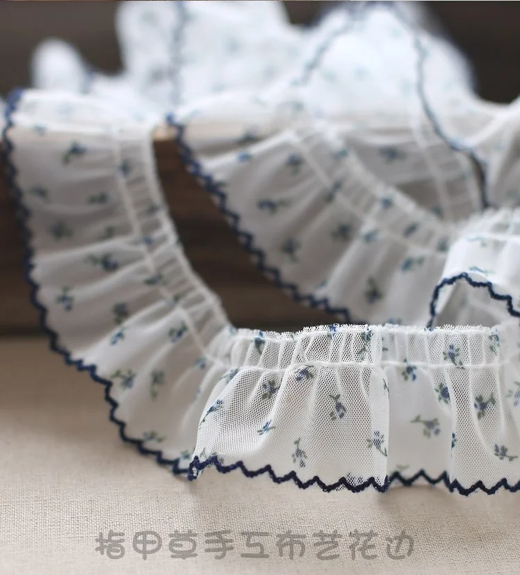 2 Meters Modern Wavelet Pleated Mesh Yarn Printed Lace Trims Dress Hair Accessories Boots Bag Pet Decoration 4cm lace garment accessories,lace sewing supplies,lace hair accessories,lace decoration,lace accessories,lace sewing accessories