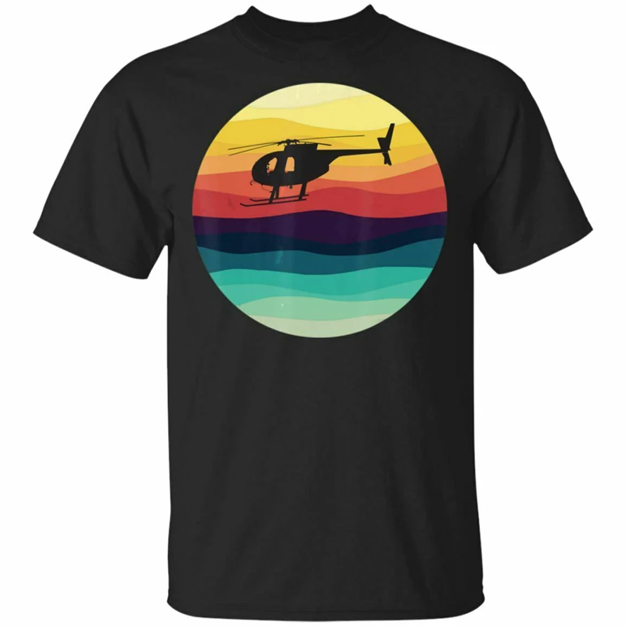 Retro Helicopter Silhouette Md 500 Sunset Pilot Black Navy T-Shirt S-3Xl Birthday Gift Tee Shirt | Мужская одежда