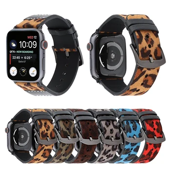 

Matter Genuine Leather Leopard Print Watchband for Apple Watch 4 3 40mm 44mm 38mm 42mm frosted Bracelet Band Strap for iWatch 5