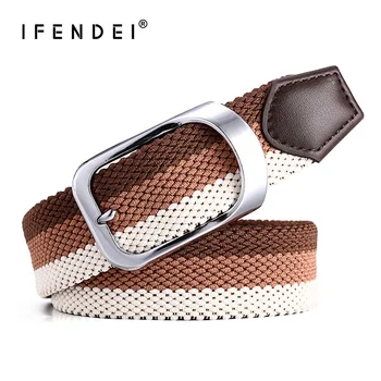 

IFENDEI Men Women Casual Knitted pin buckle Belt Woven Canvas Elastic Stretch Belts Plain Webbing 2020 Fashion 105cm