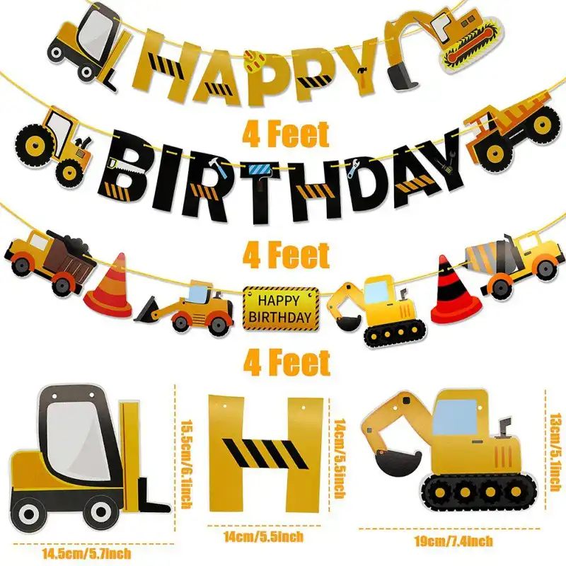 Construction Engineering Car Party Theme Decoration Birthday Pull