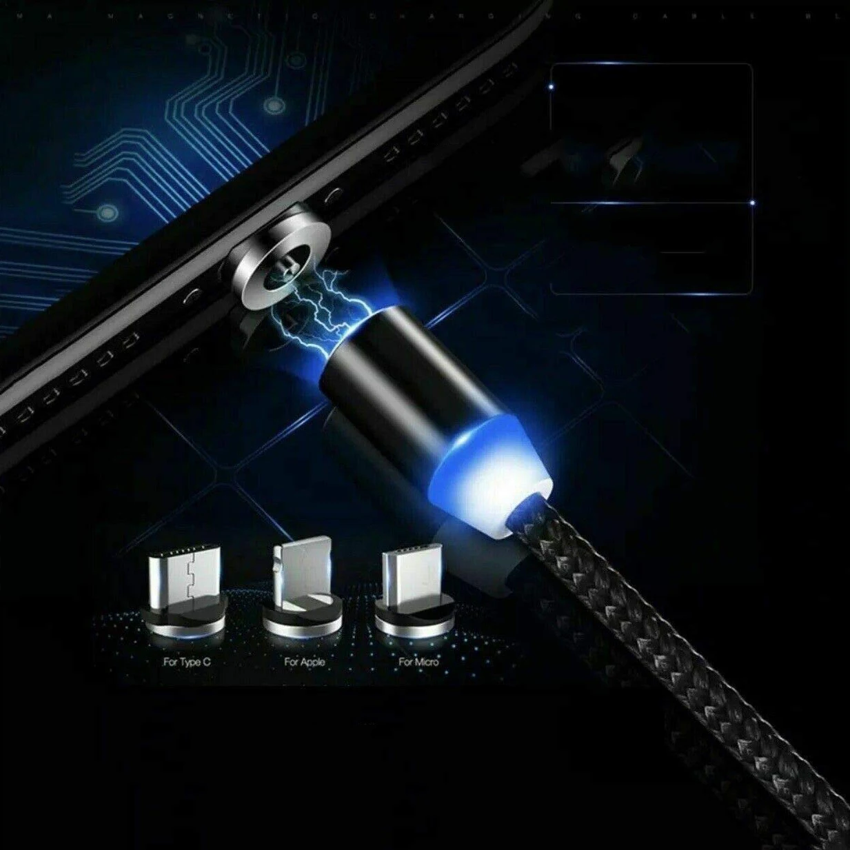 3 в 1 usb зарядный Магнитный кабель для мобильного телефона светодиодный провод быстрое зарядное устройство Kable для apple iphone 8 pin iOS Micro USB и type C