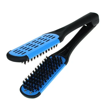 

Blue Hair Straightening Comb Styling Tools Boar Bristle Double Sided Brush Comb Clamp