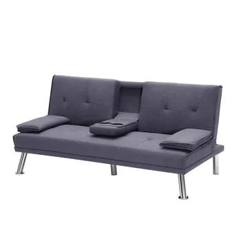 

Lazy Living Room Sofa Bed Lounge Foldable Adjustable Multi-Functional Leisure Double Sofa Bed With Cup Holders