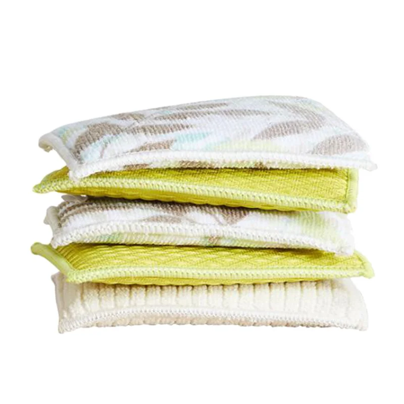 

Microfiber Dish Sponge,5 Pack Washing Up Cleaner Heavy Duty Scouring Pads Household Cleaning Wash Cloth Reusable Non-Stick Non-S