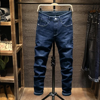

spring autumn New men Jeans Blue embroidery Classic Fashion Designer Denim Skinny Jeans men's casual High Quality Slim Trousers