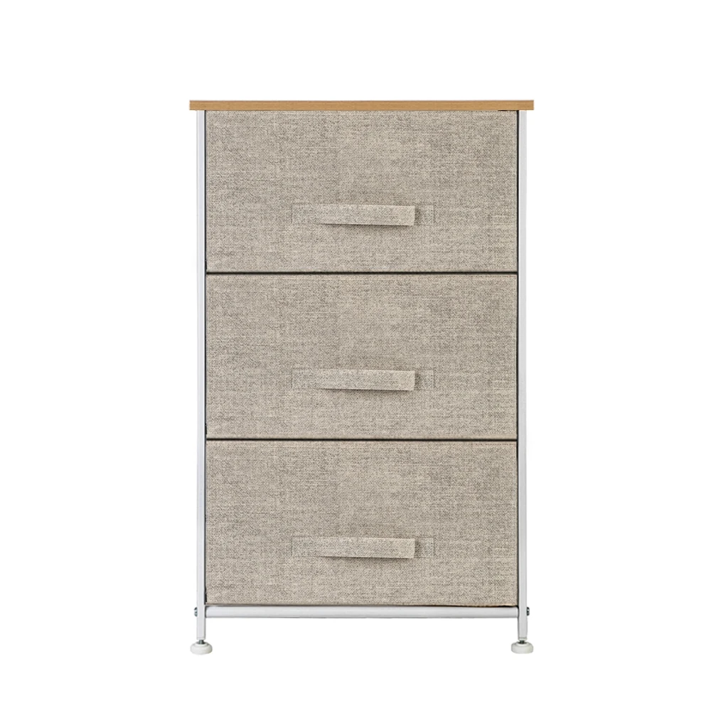 

3-Tier Dresser Drawer Non-woven Drawer Rack Storage Unit Metal Frame Wooden Tabletop Shelf Storage Organizer for Home