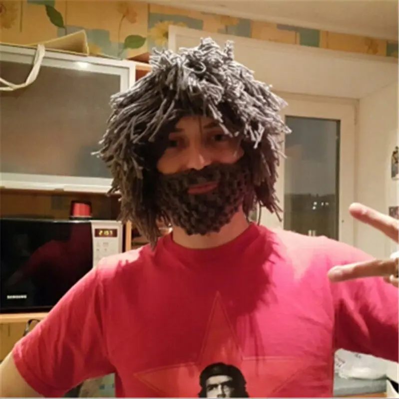 

Wig Beard Hats Hobo Mad Scientist Rasta Caveman Handmade Knit Warm Winter Caps Men Halloween Gift Funny Party Mask Beanies