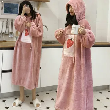 

Simple flannel nightdress women's fall and winter long over knee fat mm100kg thickened warm and lovely large winter