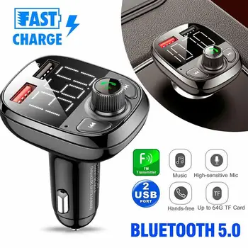 

Bluetooth Car FM Transmitter Handsfree Qc3.0 USB Charger Adapter Mp3 Charge Kit Radio Dual USB Charger Dropshipping Car Qui E6C8