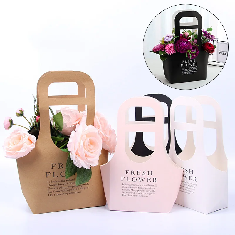 Kraft Paper Flowers Box Handbag, Kraft Bag Flower Bouquet