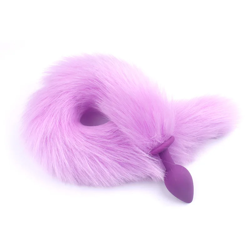 Unisex Silicone Purple Anal Butt Plug with Purple Fox Tail