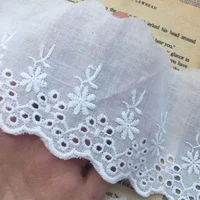 Buy HOT Cotton Embroidered White Flower Lace Fabric Dubai Wide Sewing Trim Wedding Applique Ribbon Collar Cloth Online - Image 3