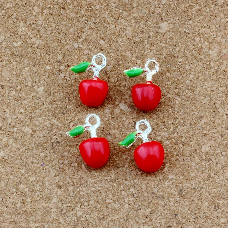 Red Enamel Apple Alloy charm Pendants 25Pcs/lot Fashion Jewelry DIY Fit Bracelets Necklace 15x 18mm A-523