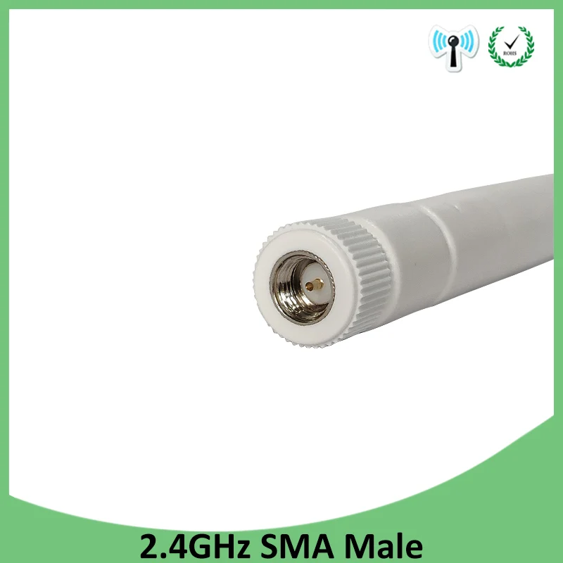2pcs 2.4G Antenna 5dbi sma male high gain wlan wifi 2.4ghz antene IT module router signal receiver white 20cm antena