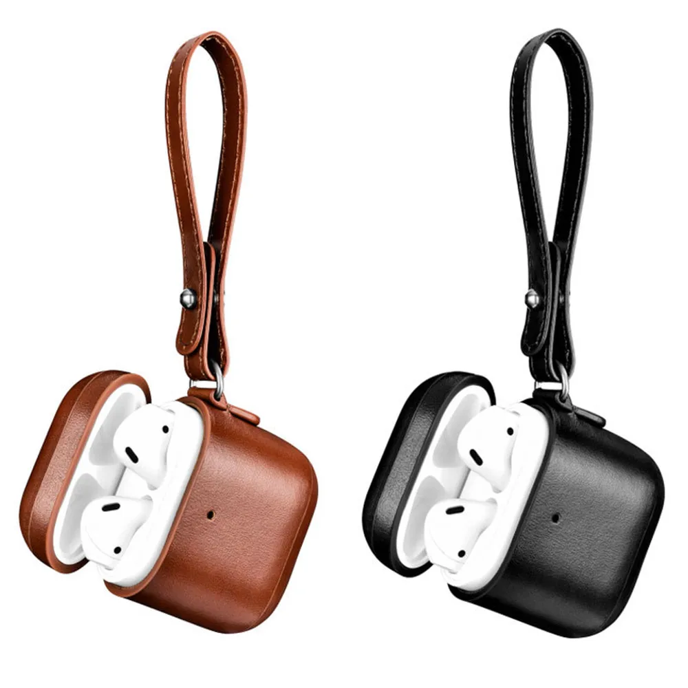 for Apple Airpods 2 Leather Case for Airpods Protective Case Vintage Design Headphone Leather Case LED Light Cover