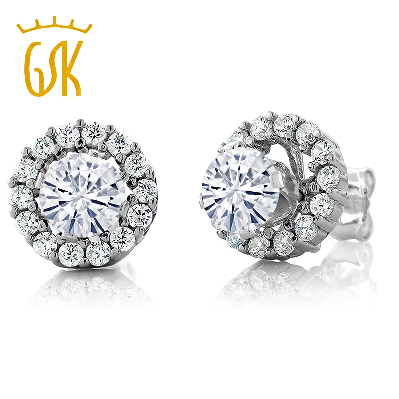 GemStoneKing 1.00ct 925 пробы серебряные серьги гвоздики для женщин Классический круглый создан Муассанит Charles& Colvard ювелирные изделия