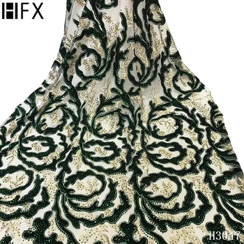 

HFX African French Velvet Lace Fabric High Quality Tulle Mesh Lace Fabric With Rhinestones Nigerian Wedding Lace 2020 F3047