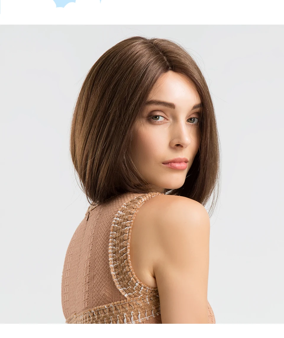 INHAIR кубик синтетический смесь короткие прямые волосы бесклеевой кружевной парик Боб ручная вязка средняя часть смешанные цвета коричневый парики для женщин