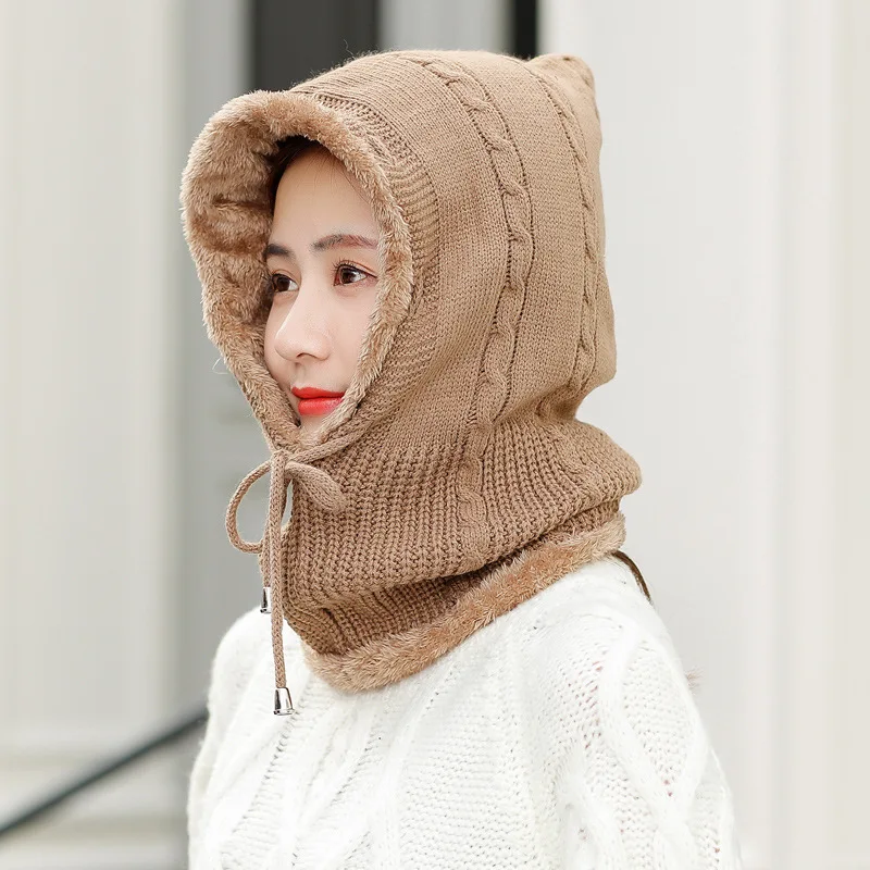 Шерстяная шапка женская Зимняя Студенческая трикотажная защита для ушей шеи