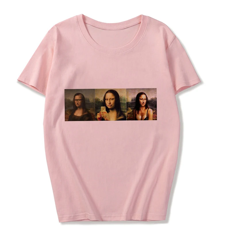3459-Pink Летняя Новинка Mona Lisa And Van Gogh Забавный принт Повседневная индивидуальная эстетика уличная одежда спортивный костюм розовый Vogue Женская футболка - Цвет: 3459-Pink