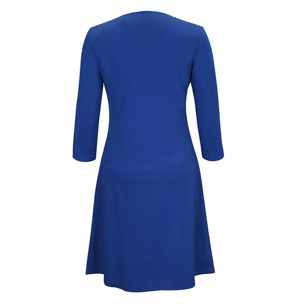 Pdfmily Fashion Women Casual Red Dresses Solid Zipper V-Neck Three Quarter Sleeve A-Line Short Loose Dress With 4 Colors