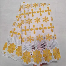 Горячая белая Золотая швейцарская кружевная ткань, тонкая вышитая Африканская Хлопковая кружевная ткань с цветами для изготовления платья, дизайн