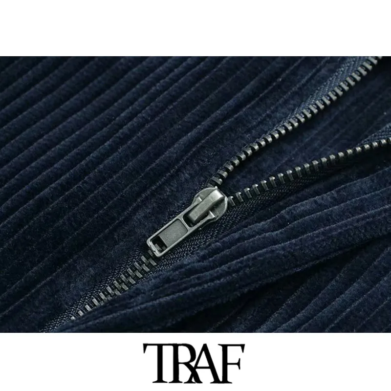 TRAF, женские винтажные элегантные офисные вельветовые широкие брюки, модные штаны с высокой талией на молнии, женские брюки с карманами