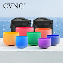 

CVNC 6-12 Inch Colored Frosted Quartz Crystal Singing Bowl Set of 7pcs Chakra for Release Stress with Black Carrying Cases