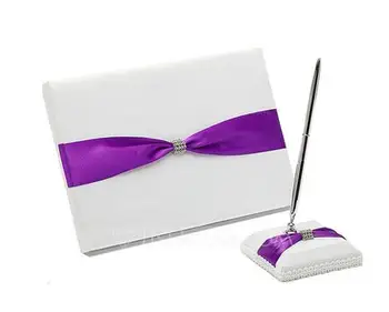 

Wedding Guest Book Pen Set with Satin Polyester Ribbons and Rhinestones Bow
