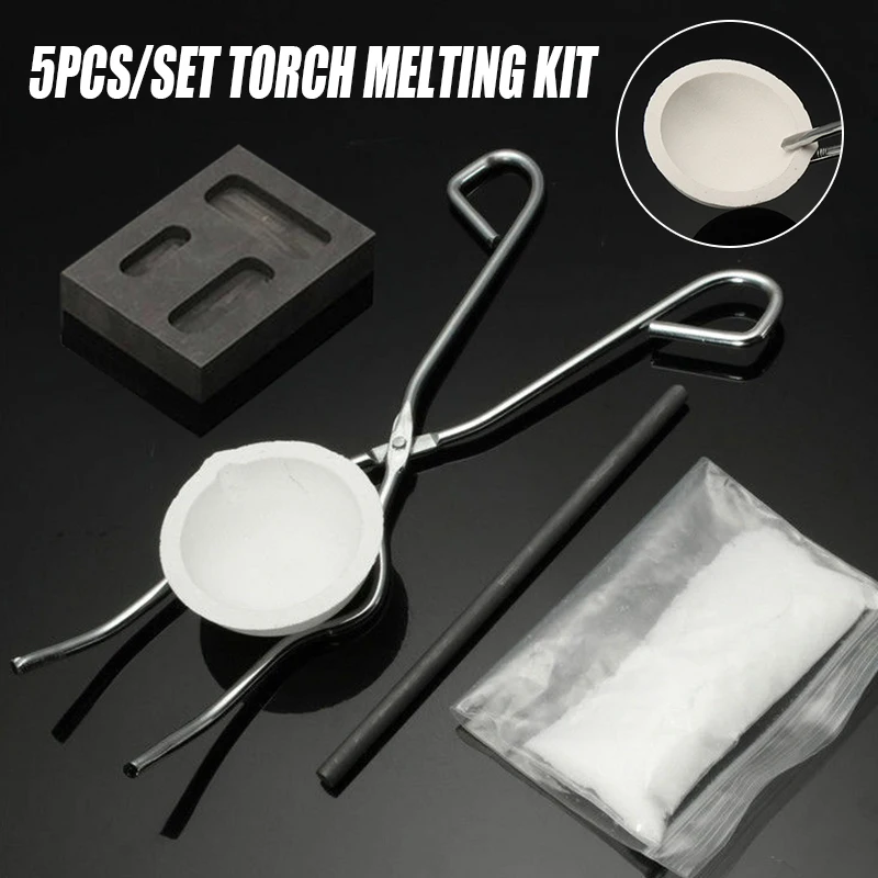 

5pcs/Set Torch Melting Kit Gold & Silver Crucible Tong Rod Graphite Ingot Mold