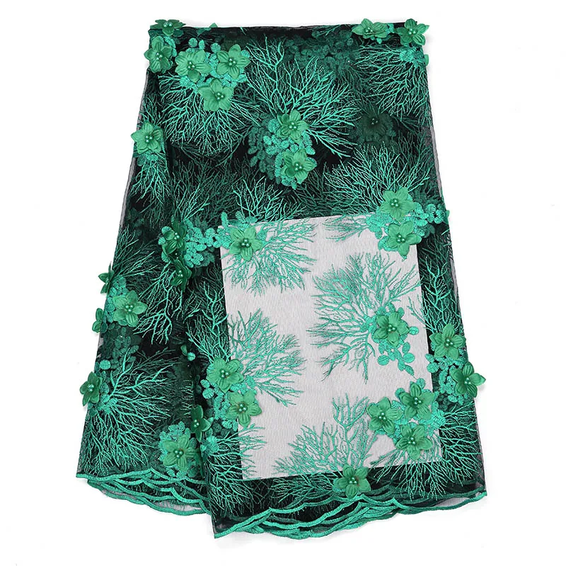 Новая вышивка 3D Высококачественная кружевная ткань Африканская кружевная ткань наклейка вышивка кружевная ткань свадебное платье - Цвет: Зеленый
