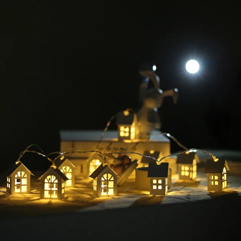 Светодиодный гирлянда с деревянным домиком светодиодный 10 светодиодный s комнатный Декор струнная лампа Свадебная вечеринка праздник сказочные огни Новинка лампа